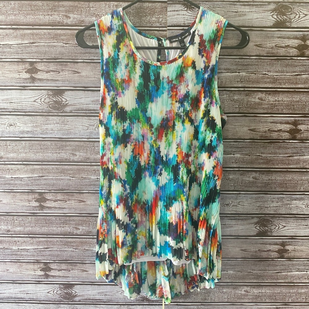Cable & Gauge Women's Sleeveless Blouse Top Size L Multicolor Pleated NWT